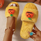 Pumpkin plush slippers indoor home slippers open toe design anti-slip PVC sole synthetic fur warm winter bedroom slippers for women available in white and yellow colour multi-size cartoon Halloween cute