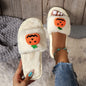 Pumpkin plush slippers indoor home slippers open toe design anti-slip PVC sole synthetic fur warm winter bedroom slippers for women available in white and yellow colour multi-size cartoon Halloween cute