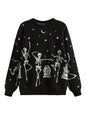 Casual Wear) Women's Gothic Halloween Skeleton Dance Party Sweater - Cozy Polyester Long Sleeve Knit Pullover with Round Neck, Machine Washable, Perfe