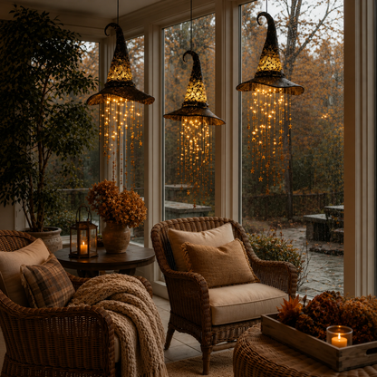 Lighted Witch Hat Hanging Decor вЂ“ Magical Halloween Porch & Window Light