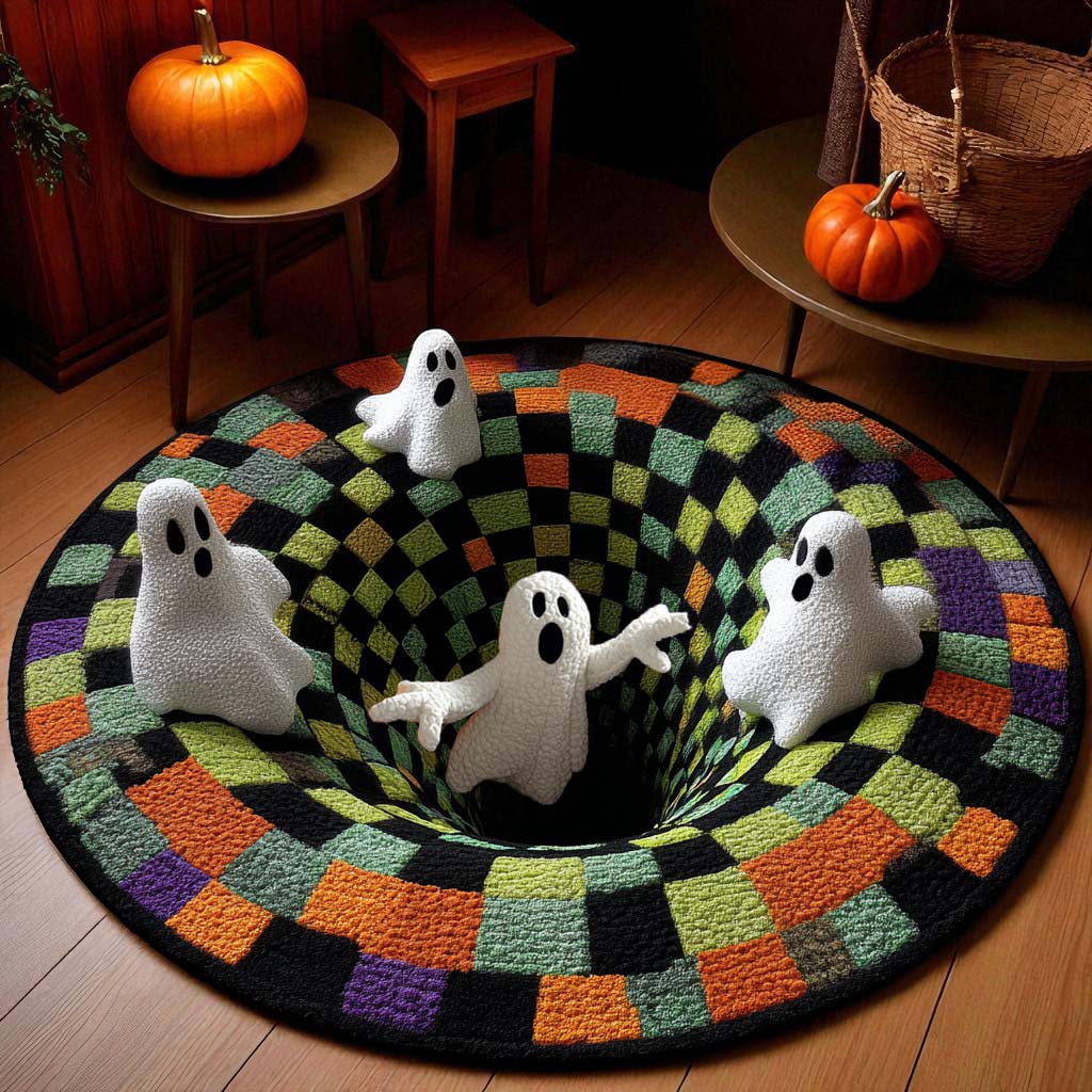 Halloween Optical Illusion Rug, Cute Ghost 3D Effect Rug QFTD5120902
