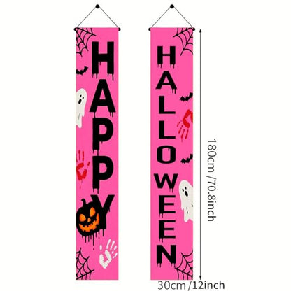 BlissYard Pink Halloween Banner for Front Porch - 12x71 Inch Hanging Door Sign