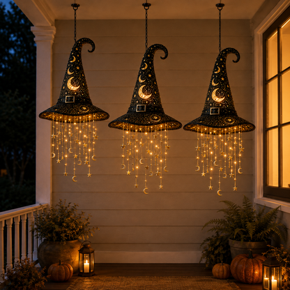 Lighted Witch Hat Hanging Decor вЂ“ Magical Halloween Porch & Window Light