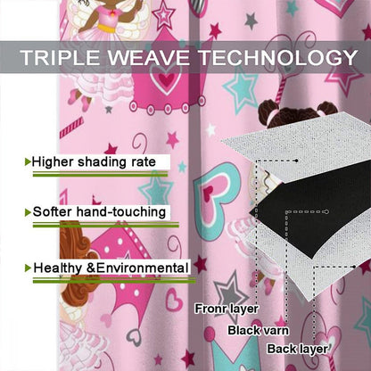 AAVEUP Kids Black Girls Curtains,Cartoon Pink Fantasy Magic Princess Castle Star Love African American Black Girl Window Treatments Drapes for Girls Living Room Bedroom 42x45inпј€No Blackoutпј‰