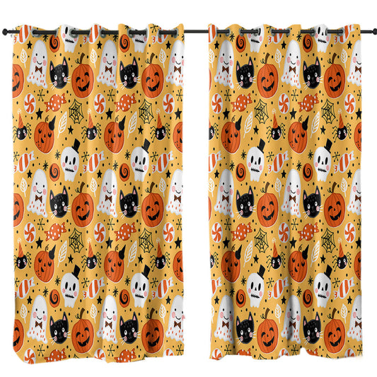 Cool Halloween Candies Ghosts and Pumpkins Curtain