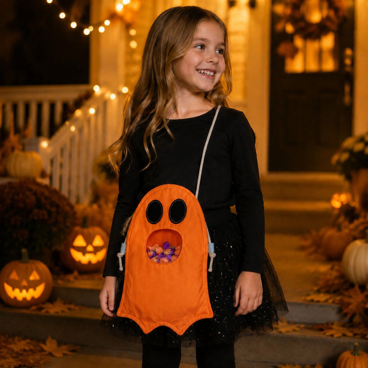 Halloween Ghost Trick or Treat Candy Bag with Shoulder Strap