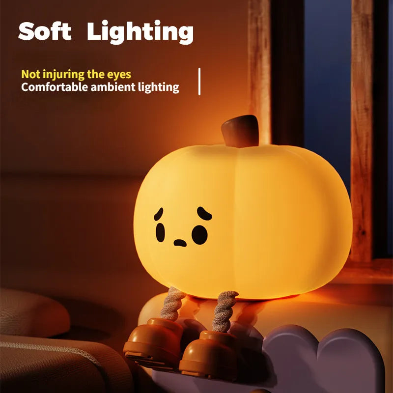 Soft Silicone Pumpkin Night Light â€“ Touch Dimmable Rechargeable Halloween Lamp