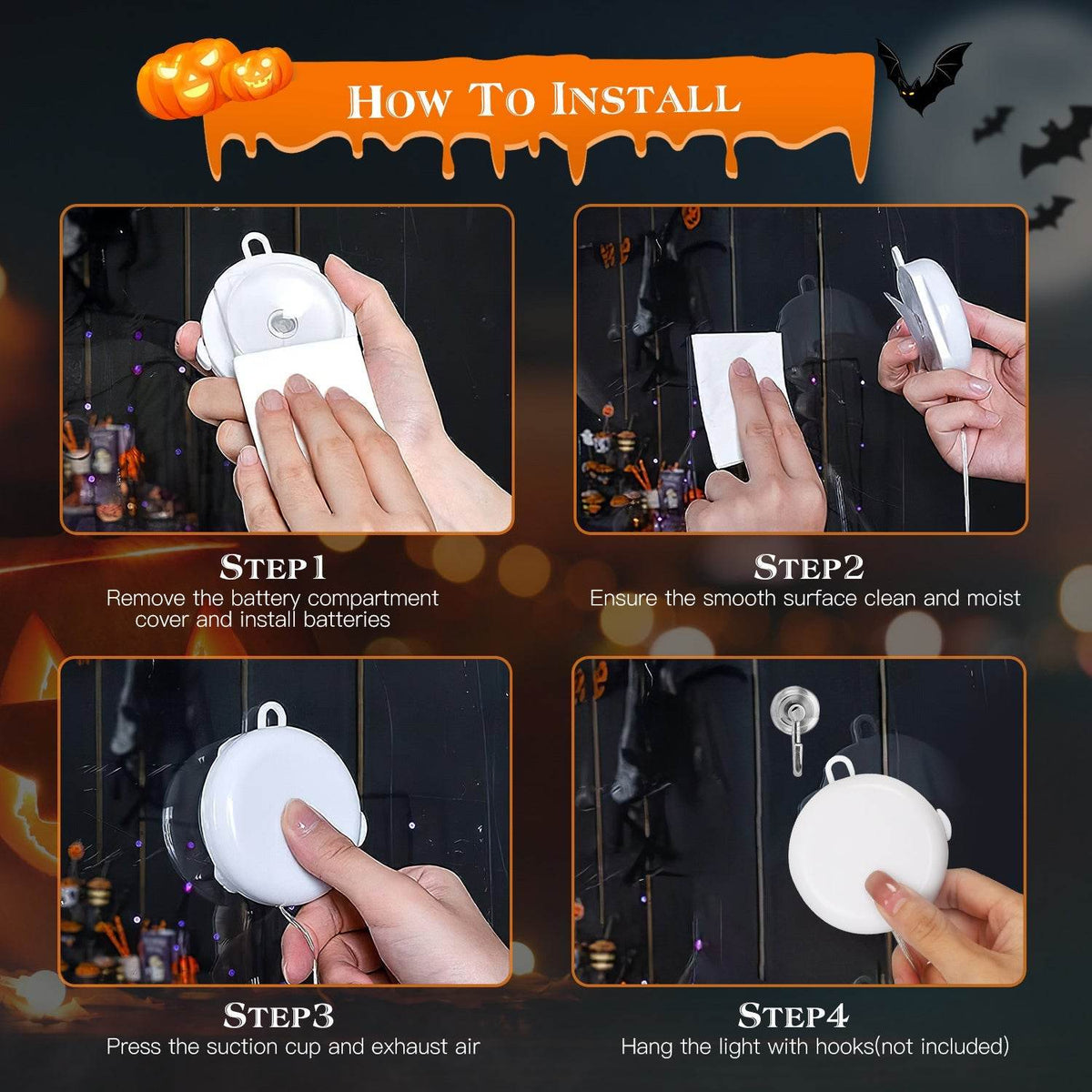 Set Of 3 Pack Halloween Window Light Spider Witch Hat Pumpkin With Orange Light Hanging Halloween Decoration Light With Suction Cup Hanging Holes
