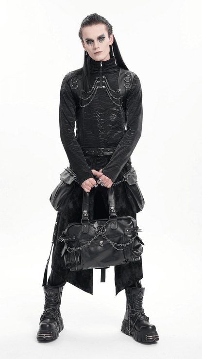 Gothic Chain Embellished Black Tote Bag with Spikes