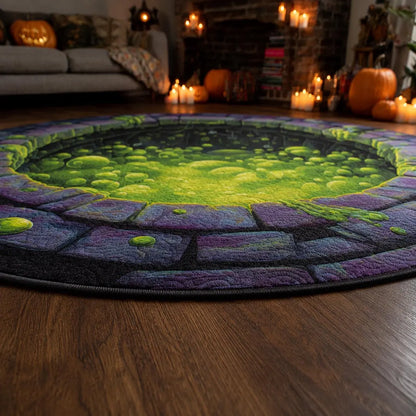Halloween Slime Pit 3D Illusion Rug, Toxic Green Ooze Round Area Rug, Creepy Dungeon Floor Mat, Spooky Gothic Home Decor